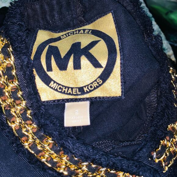 Michael Kors Jacket Womens 2 Black Denim Gold Chain Fringe Designer Short Blazer - Picture 6 of 9